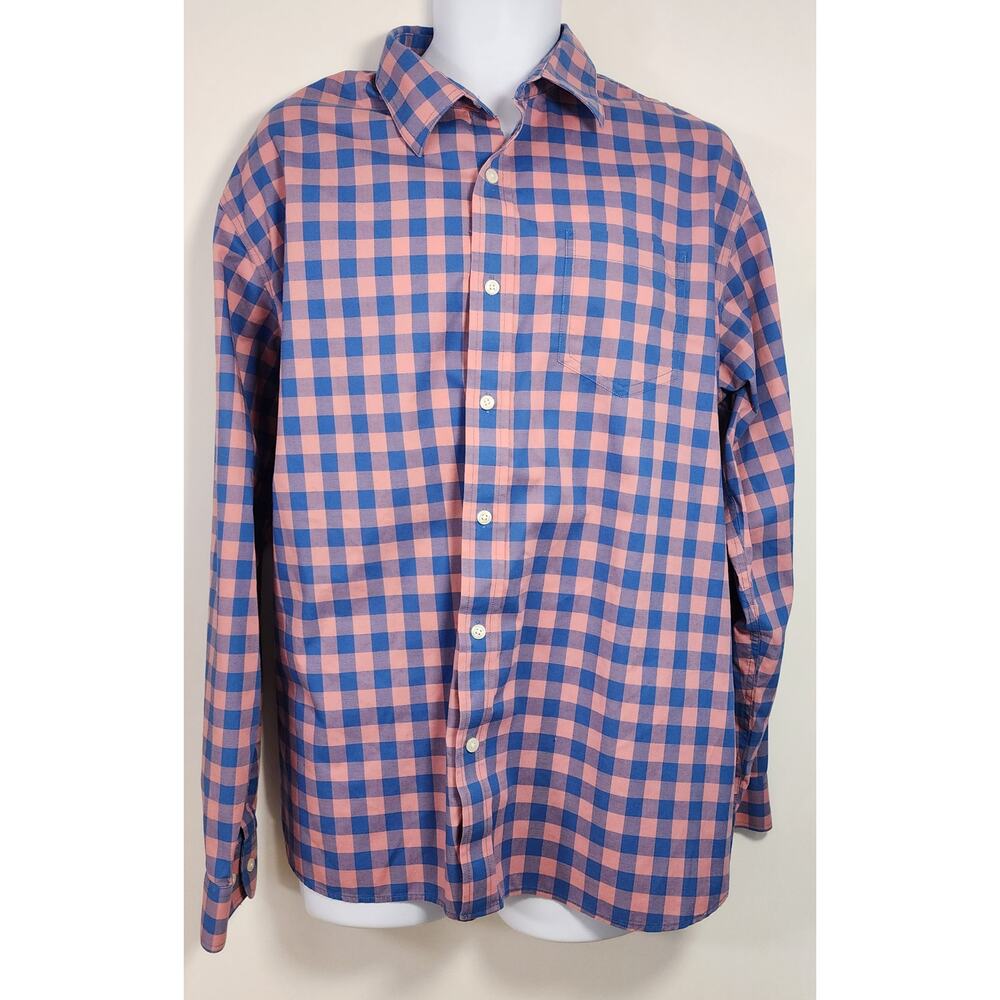 L.L.Bean Plaid Button Down Shirt XL Pink Blue Cotton Preppy Casual